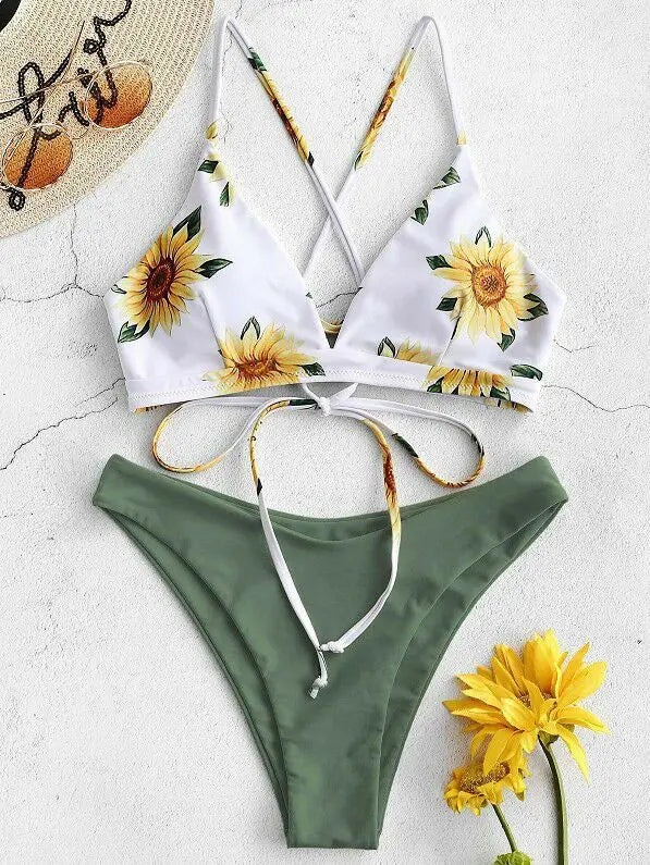Sunflower Printed Bikini Set